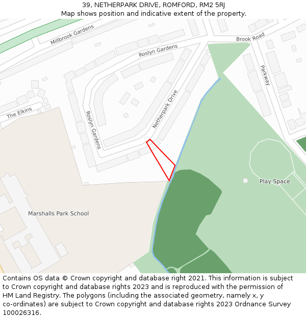 39, NETHERPARK DRIVE, ROMFORD, RM2 5RJ: Location map and indicative extent of plot