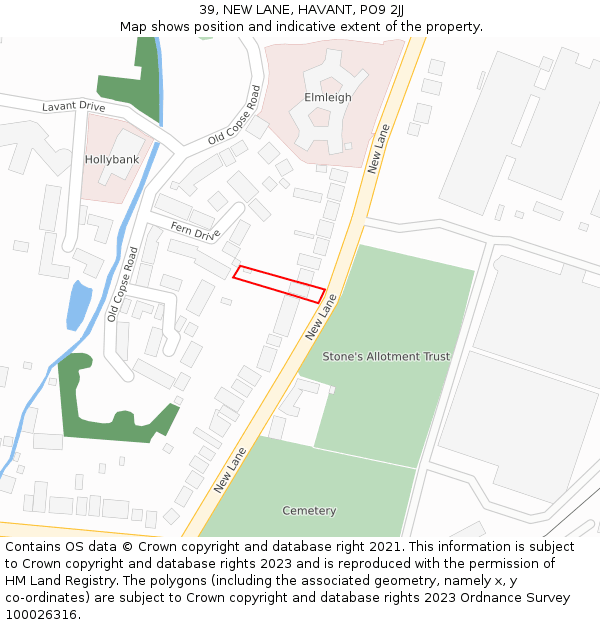 39, NEW LANE, HAVANT, PO9 2JJ: Location map and indicative extent of plot