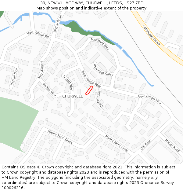 39, NEW VILLAGE WAY, CHURWELL, LEEDS, LS27 7BD: Location map and indicative extent of plot