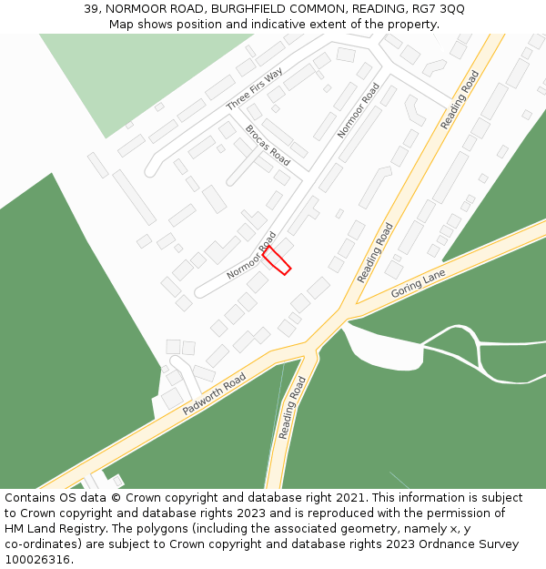 39, NORMOOR ROAD, BURGHFIELD COMMON, READING, RG7 3QQ: Location map and indicative extent of plot