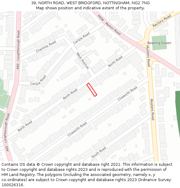 39, NORTH ROAD, WEST BRIDGFORD, NOTTINGHAM, NG2 7NG: Location map and indicative extent of plot