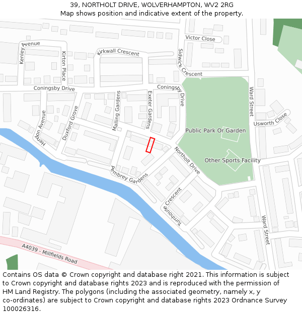 39, NORTHOLT DRIVE, WOLVERHAMPTON, WV2 2RG: Location map and indicative extent of plot