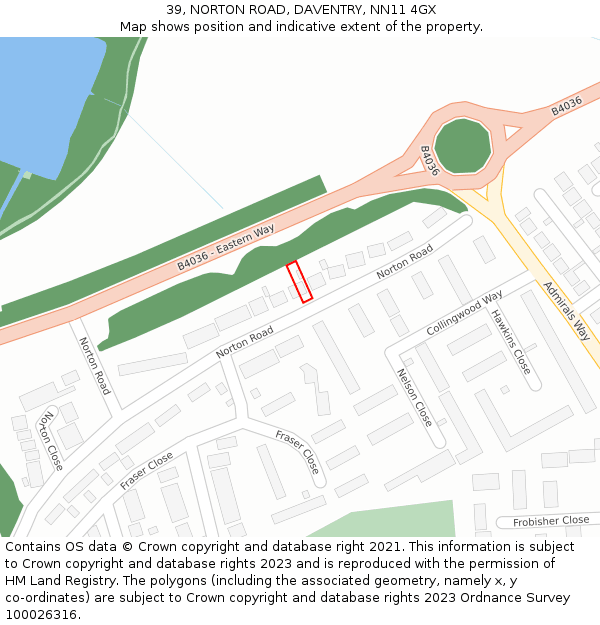 39, NORTON ROAD, DAVENTRY, NN11 4GX: Location map and indicative extent of plot