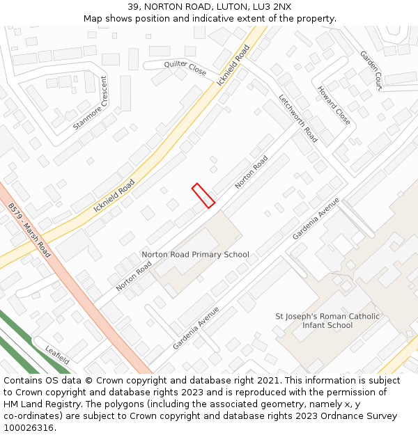 39, NORTON ROAD, LUTON, LU3 2NX: Location map and indicative extent of plot