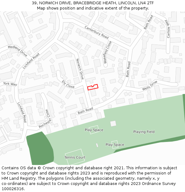 39, NORWICH DRIVE, BRACEBRIDGE HEATH, LINCOLN, LN4 2TF: Location map and indicative extent of plot