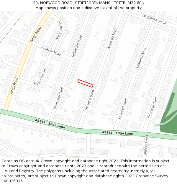 39, NORWOOD ROAD, STRETFORD, MANCHESTER, M32 8PN: Location map and indicative extent of plot