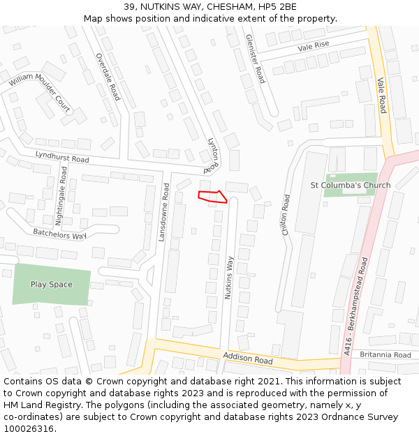 39, NUTKINS WAY, CHESHAM, HP5 2BE: Location map and indicative extent of plot