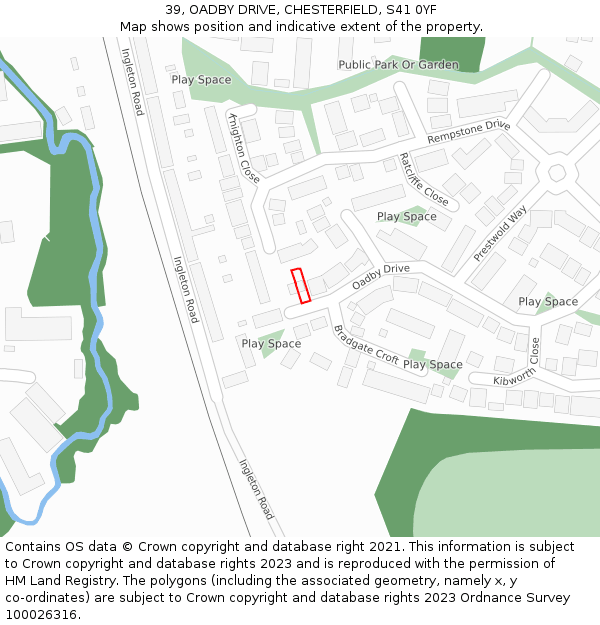 39, OADBY DRIVE, CHESTERFIELD, S41 0YF: Location map and indicative extent of plot