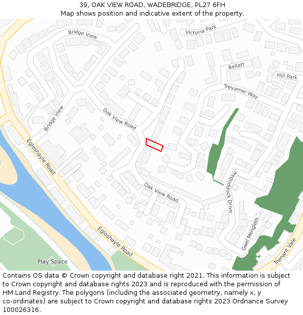 39, OAK VIEW ROAD, WADEBRIDGE, PL27 6FH: Location map and indicative extent of plot