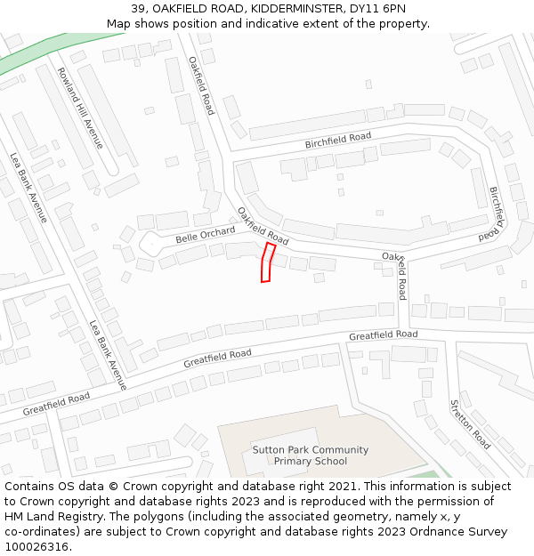 39, OAKFIELD ROAD, KIDDERMINSTER, DY11 6PN: Location map and indicative extent of plot