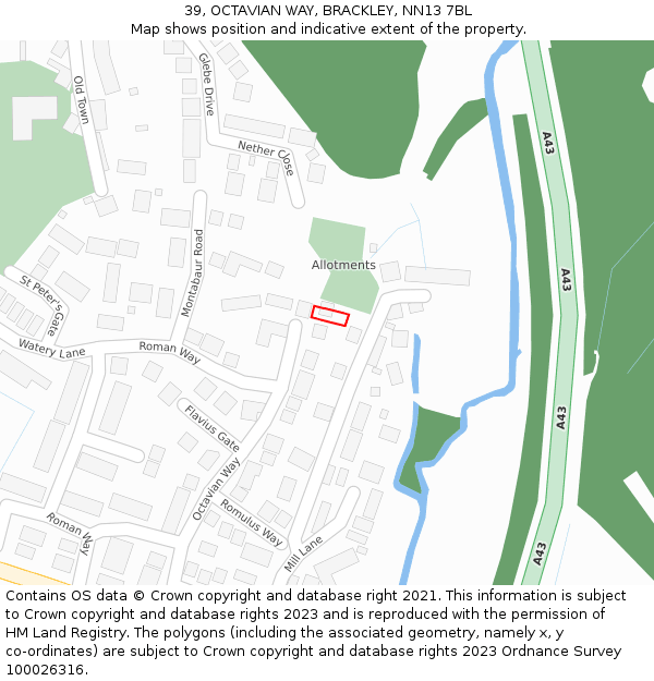 39, OCTAVIAN WAY, BRACKLEY, NN13 7BL: Location map and indicative extent of plot