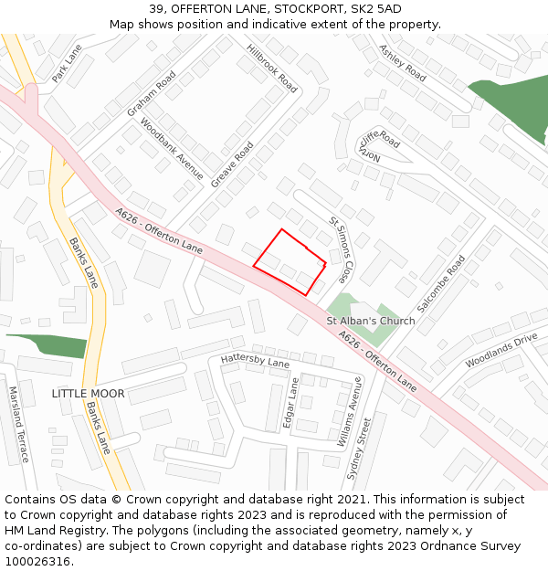 39, OFFERTON LANE, STOCKPORT, SK2 5AD: Location map and indicative extent of plot