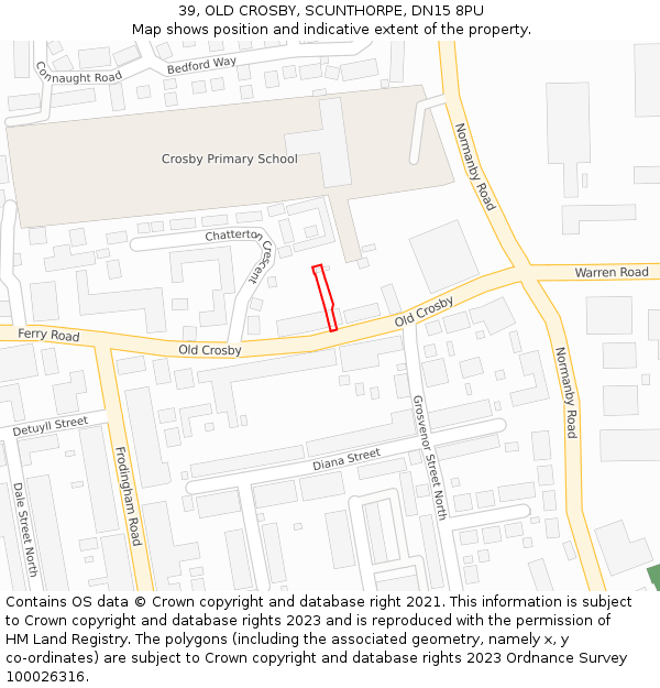39, OLD CROSBY, SCUNTHORPE, DN15 8PU: Location map and indicative extent of plot