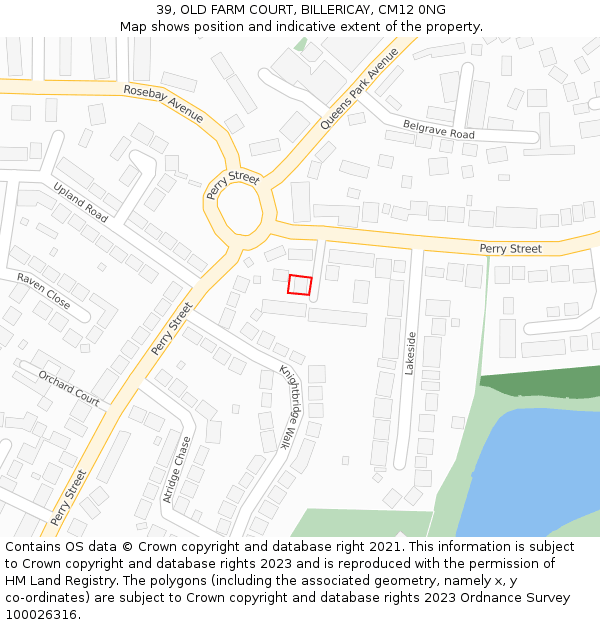 39, OLD FARM COURT, BILLERICAY, CM12 0NG: Location map and indicative extent of plot