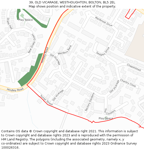 39, OLD VICARAGE, WESTHOUGHTON, BOLTON, BL5 2EL: Location map and indicative extent of plot