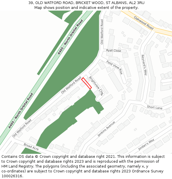 39, OLD WATFORD ROAD, BRICKET WOOD, ST ALBANS, AL2 3RU: Location map and indicative extent of plot