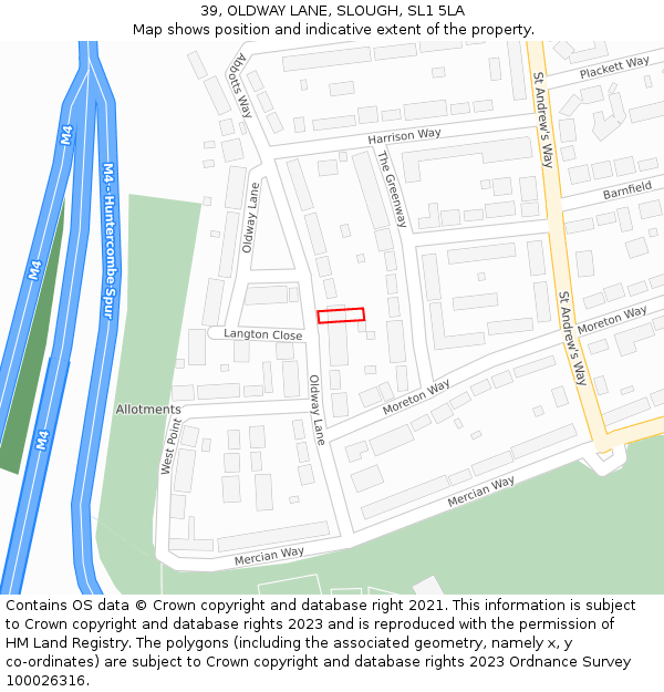 39, OLDWAY LANE, SLOUGH, SL1 5LA: Location map and indicative extent of plot