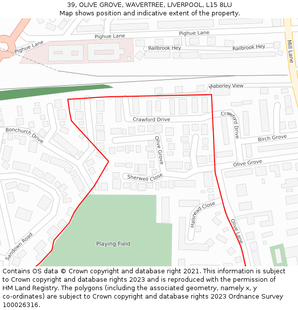 39, OLIVE GROVE, WAVERTREE, LIVERPOOL, L15 8LU: Location map and indicative extent of plot