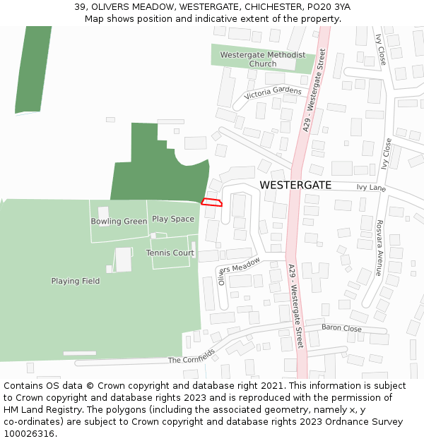 39, OLIVERS MEADOW, WESTERGATE, CHICHESTER, PO20 3YA: Location map and indicative extent of plot