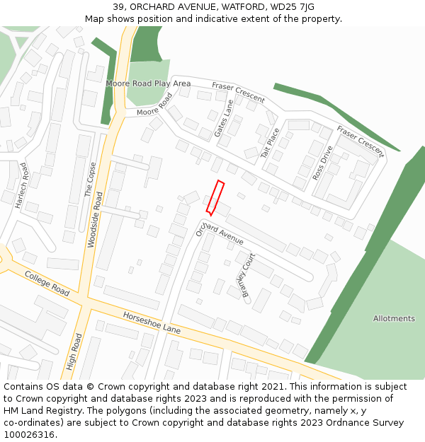 39, ORCHARD AVENUE, WATFORD, WD25 7JG: Location map and indicative extent of plot