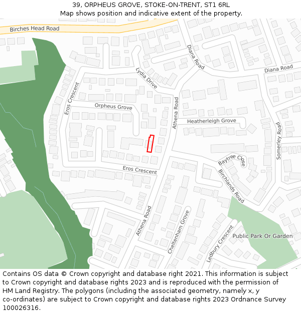 39, ORPHEUS GROVE, STOKE-ON-TRENT, ST1 6RL: Location map and indicative extent of plot