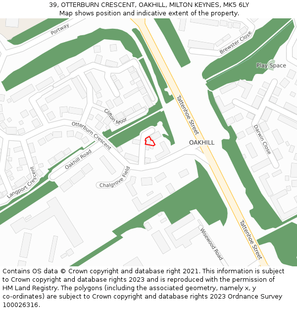 39, OTTERBURN CRESCENT, OAKHILL, MILTON KEYNES, MK5 6LY: Location map and indicative extent of plot