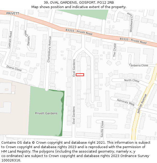 39, OVAL GARDENS, GOSPORT, PO12 2RB: Location map and indicative extent of plot