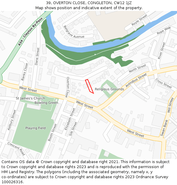 39, OVERTON CLOSE, CONGLETON, CW12 1JZ: Location map and indicative extent of plot
