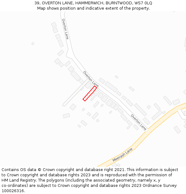 39, OVERTON LANE, HAMMERWICH, BURNTWOOD, WS7 0LQ: Location map and indicative extent of plot