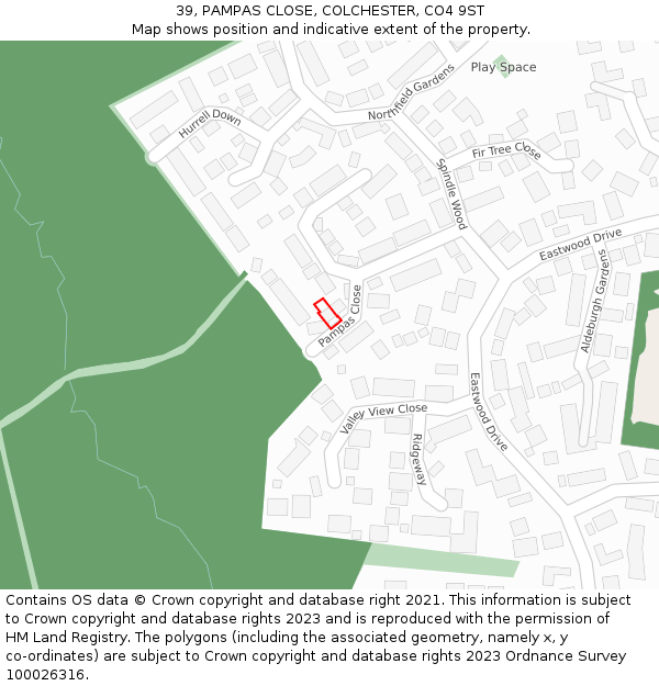 39, PAMPAS CLOSE, COLCHESTER, CO4 9ST: Location map and indicative extent of plot