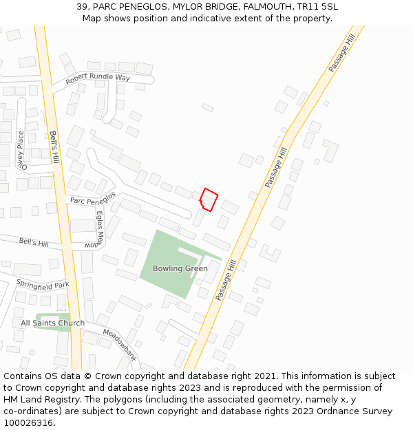 39, PARC PENEGLOS, MYLOR BRIDGE, FALMOUTH, TR11 5SL: Location map and indicative extent of plot