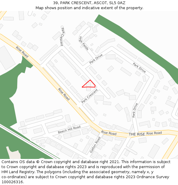 39, PARK CRESCENT, ASCOT, SL5 0AZ: Location map and indicative extent of plot