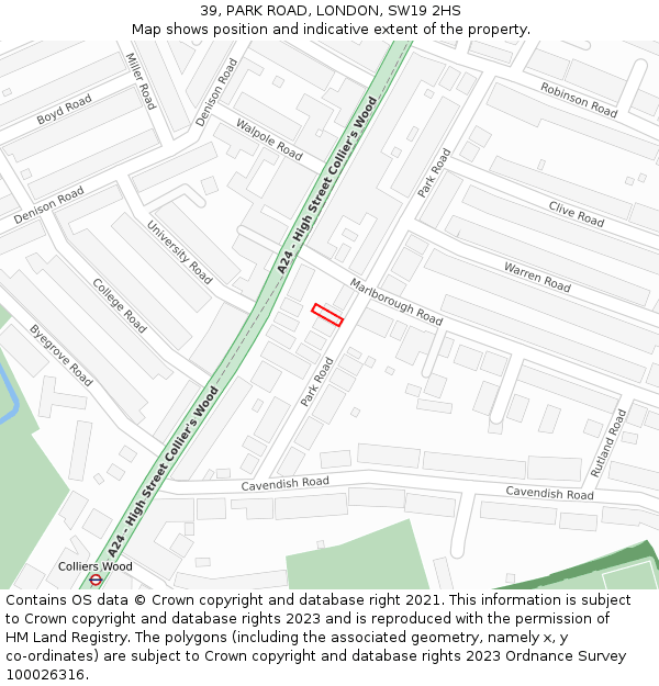 39, PARK ROAD, LONDON, SW19 2HS: Location map and indicative extent of plot
