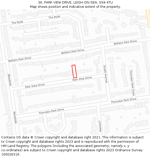 39, PARK VIEW DRIVE, LEIGH-ON-SEA, SS9 4TU: Location map and indicative extent of plot