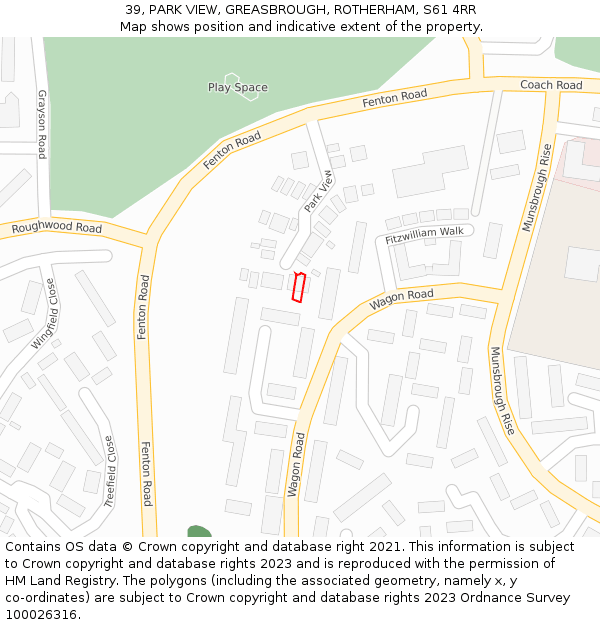 39, PARK VIEW, GREASBROUGH, ROTHERHAM, S61 4RR: Location map and indicative extent of plot