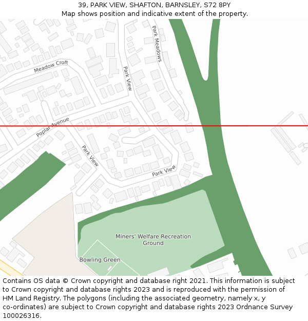 39, PARK VIEW, SHAFTON, BARNSLEY, S72 8PY: Location map and indicative extent of plot