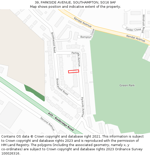 39, PARKSIDE AVENUE, SOUTHAMPTON, SO16 9AF: Location map and indicative extent of plot