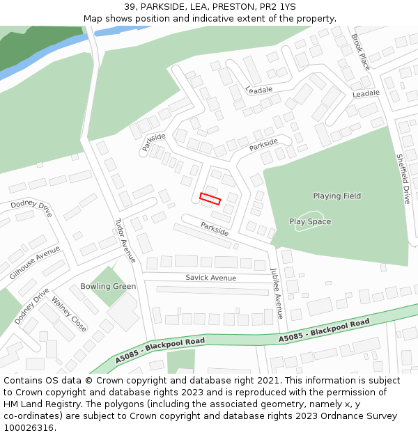 39, PARKSIDE, LEA, PRESTON, PR2 1YS: Location map and indicative extent of plot