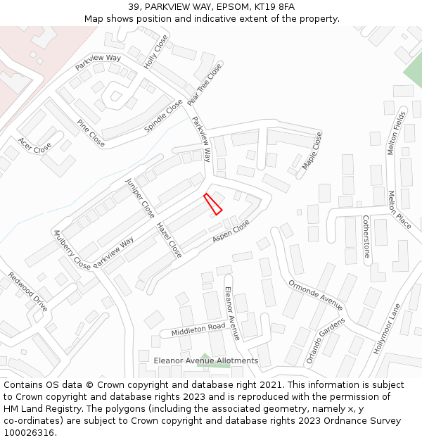 39, PARKVIEW WAY, EPSOM, KT19 8FA: Location map and indicative extent of plot