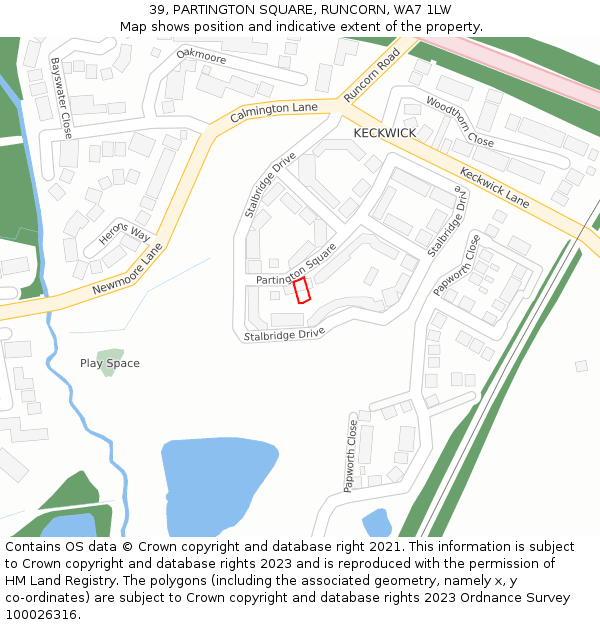 39, PARTINGTON SQUARE, RUNCORN, WA7 1LW: Location map and indicative extent of plot