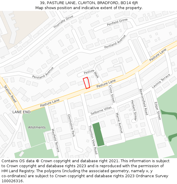 39, PASTURE LANE, CLAYTON, BRADFORD, BD14 6JR: Location map and indicative extent of plot