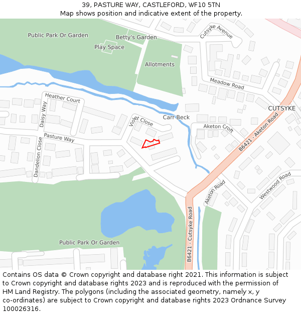 39, PASTURE WAY, CASTLEFORD, WF10 5TN: Location map and indicative extent of plot