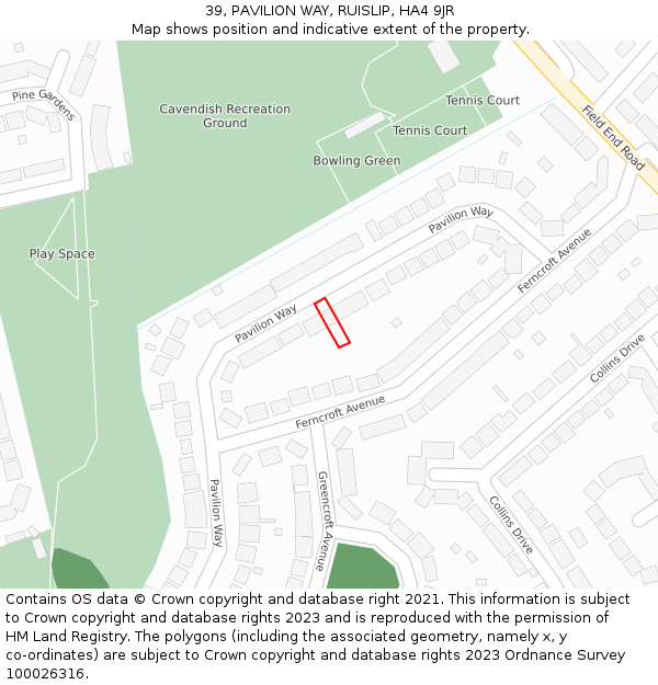 39, PAVILION WAY, RUISLIP, HA4 9JR: Location map and indicative extent of plot