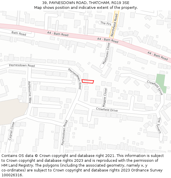 39, PAYNESDOWN ROAD, THATCHAM, RG19 3SE: Location map and indicative extent of plot