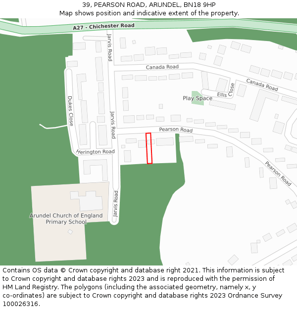 39, PEARSON ROAD, ARUNDEL, BN18 9HP: Location map and indicative extent of plot