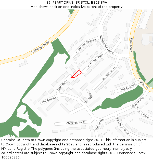 39, PEART DRIVE, BRISTOL, BS13 8PA: Location map and indicative extent of plot