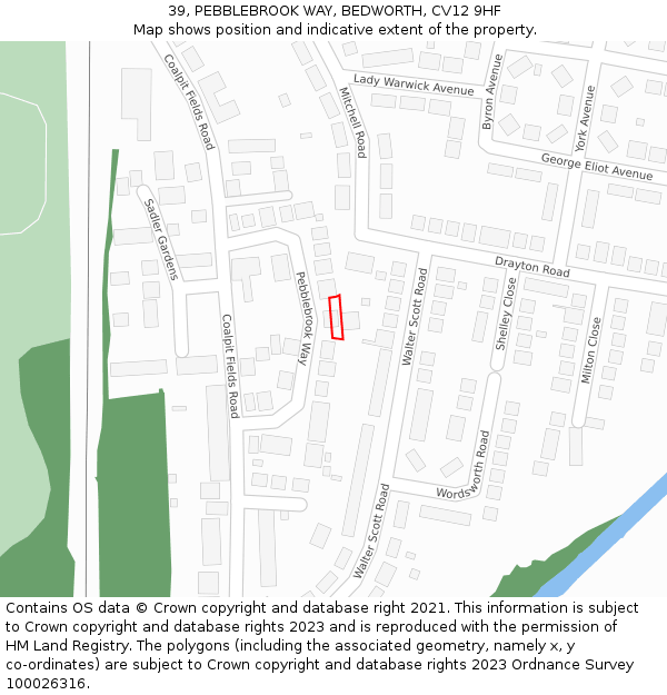 39, PEBBLEBROOK WAY, BEDWORTH, CV12 9HF: Location map and indicative extent of plot