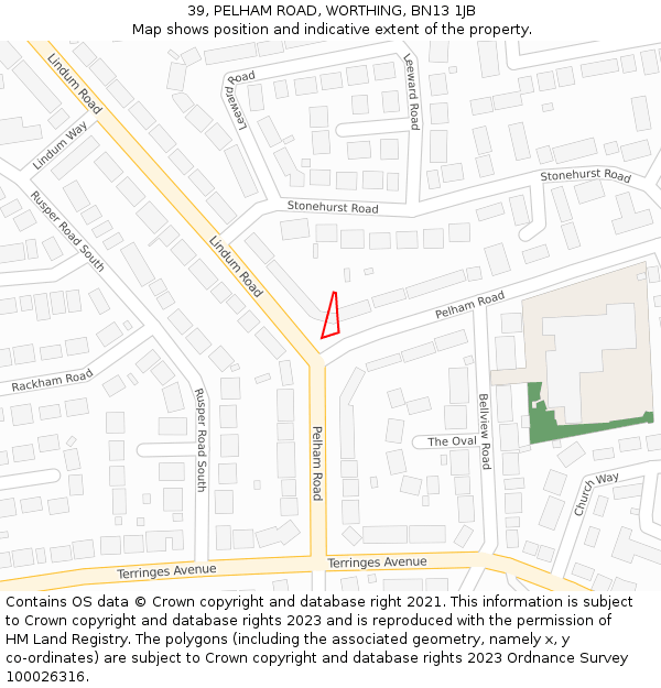 39, PELHAM ROAD, WORTHING, BN13 1JB: Location map and indicative extent of plot