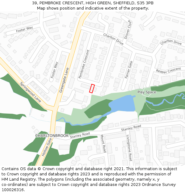 39, PEMBROKE CRESCENT, HIGH GREEN, SHEFFIELD, S35 3PB: Location map and indicative extent of plot