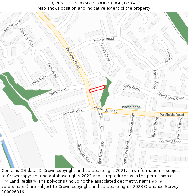 39, PENFIELDS ROAD, STOURBRIDGE, DY8 4LB: Location map and indicative extent of plot